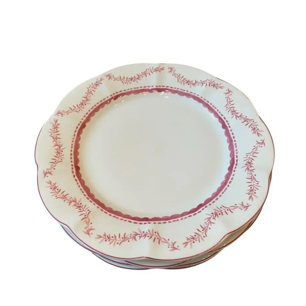 Monterey Bay Porcelain Christmas Dinner Plates 10.5in Pink & White Set of 3 NEW